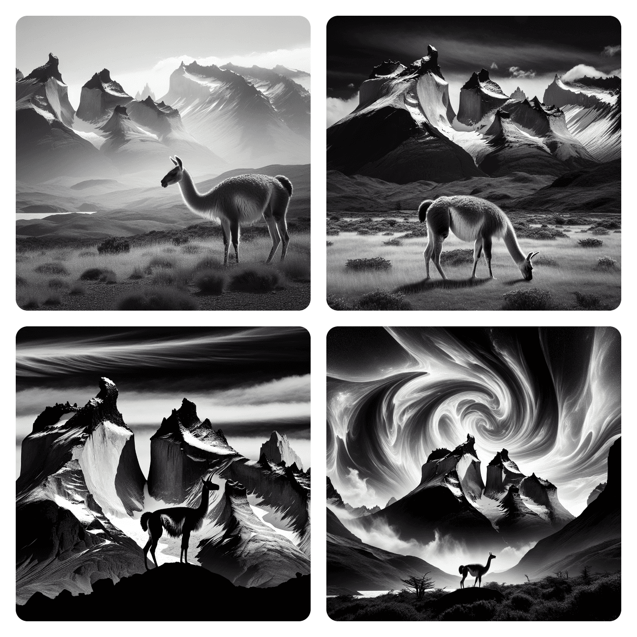 Image: Monochrome Mountainscape with Mammal Magic